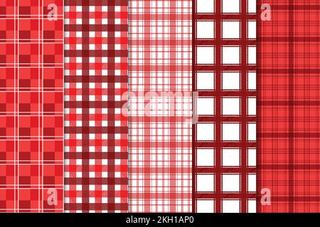 Nahtloser Vektor mit Karomuster für Material und T-Shirt-Design. Endlose Kollektion mit Karomuster in Rot und Weiß. Kariert Stock Vektor