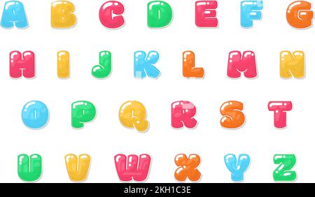 Das Alphabet der Gelee-Farbe. Cartoon-Kaugummi-Buchstaben Stock Vektor