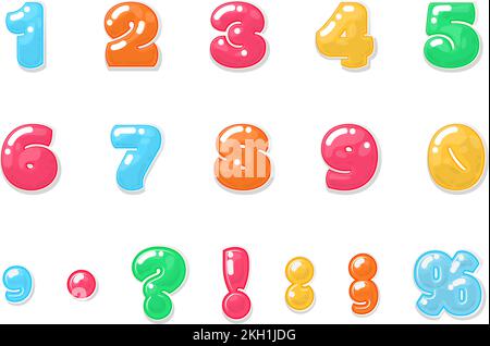 Gelee-Nummern. Zeichentrickfilme für Kinder. Lustige typografische Elemente Stock Vektor