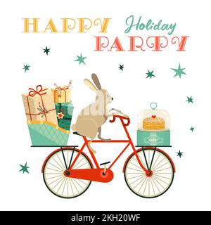 Bunny Rabbit liefert Geschenke für die Feiertagsparty Stock Vektor