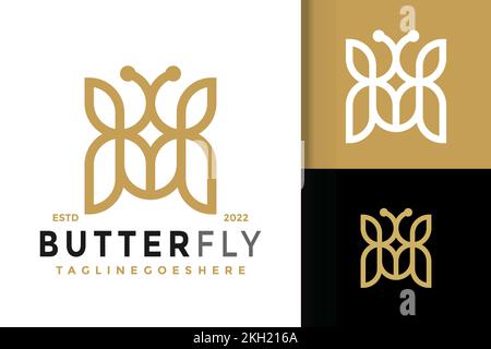 Ein Satz einfacher und luxuriöser Vorlagen für das Schmetterlings-Logo mit Anhänger Stock Vektor