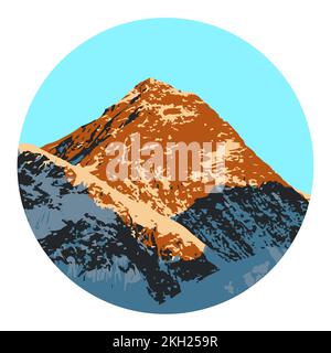 Mount Everest 8.848 m Sonnenuntergang, farbiges Logo mit Vektorgrafiken Stock Vektor