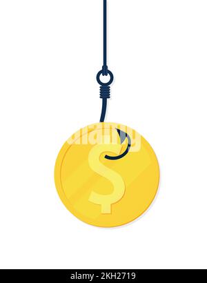 Symbol für den Hakenhaken für Betrug. Einfache Darstellung des Vektorsymbols für den Betrug am Geldhaken für Webdesign isoliert auf weißem Hintergrund EPS 10 Stock Vektor