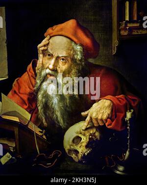 St. Jerome vom deutschen Maler Joos van Cleve 1487-1541 später in seinem Leben ging er zur Arbeit in Antwerpen und starb dort um 1541. Belgien, Flämisch, Stockfoto