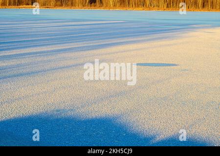 Eis- und Frostmuster am Kelly Lake, Greater Sudbury, Ontario, Kanada Stockfoto