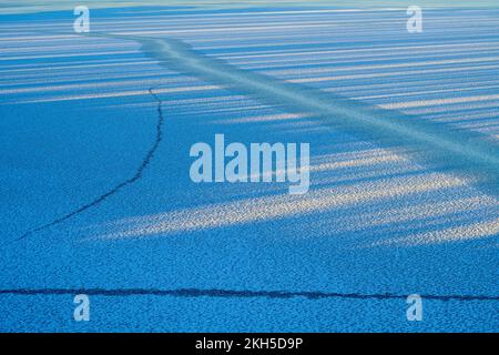 Eis- und Frostmuster am Kelly Lake, Greater Sudbury, Ontario, Kanada Stockfoto