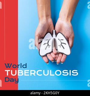 Zur Zusammensetzung des Welttuberkulosetages über den Händen mit der Lunge Stockfoto