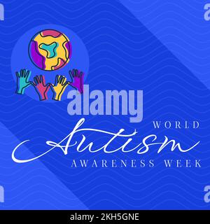 Komposition der Weltwohnwoche und Hände und Globus aus Puzzleteilen Stockfoto