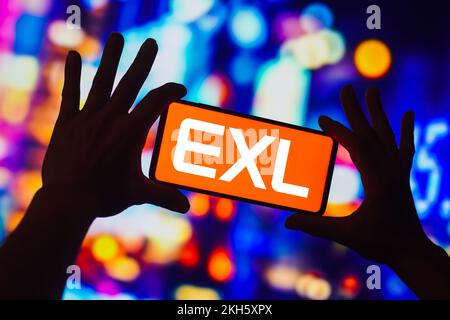 Brasilien. 23.. November 2022. In dieser Abbildung wird das EXL-Service-Logo auf einem Smartphone-Bildschirm angezeigt. (Kreditbild: © Rafael Henrique/SOPA Bilder über ZUMA Press Wire) Stockfoto