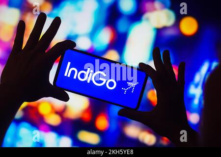 Brasilien. 23.. November 2022. In dieser Fotoabbildung wird das Logo von Indigo Airlines auf einem Smartphone-Bildschirm angezeigt. (Kreditbild: © Rafael Henrique/SOPA Bilder über ZUMA Press Wire) Stockfoto
