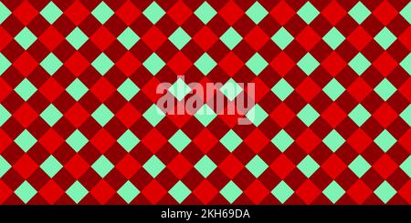 Nahtlose Karomuster mit diagonalem Gingham-Diamant als weihnachtsgeschenk, Papiermuster in Minzgrün und Zuckerrohrrot. Klassische geometrische Weihnachtskarte mit Backgrou Stockfoto