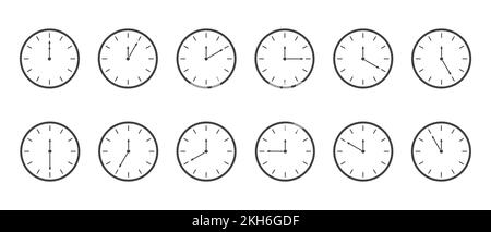 Countdown-Timer oder Stoppuhrsymbole eingestellt. Uhren mit unterschiedlichen Minutenintervallen auf weißem Hintergrund isoliert. Infografik für Kochen oder Sportspiele. Grafische Vektordarstellung. Stock Vektor