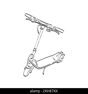 Elektrischer Roller Illustrationsvektor von Hand gezeichnet, isoliert auf weißem Hintergrund, Strichgrafik. Stock Vektor