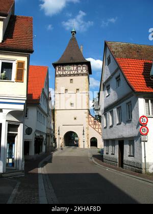 Mittelalterliches Stadttor, Bernsteiner-Turm, 1491 erbaut, von innen gesehen, Waiblingen, Deutschland Stockfoto