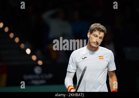 Malaga, Spanien. 23.. November 2022. Pablo Carreno Busta aus Spanien, gesehen während des Davis-Pokals von Rakuten Final 8 gegen Marin Cilic aus Kroatien im Palacio de Deportes José María Martín Carpena. Endstand: Marin Cilic 2:1 Pablo Carreno Busta. Kredit: SOPA Images Limited/Alamy Live News Stockfoto