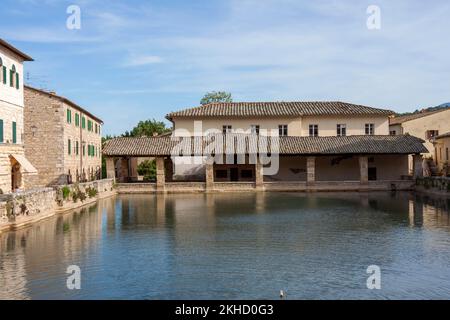 Bagno Vignoni, Thermalbäder, Val d'Orcia, Orcia-Tal, UNESCO-Weltkulturerbe, Provinz Siena, Toskana, Italien, Europa Stockfoto