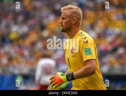 Samara, Russland – 21. Juni 2018. Dänischer Torhüter Kasper Schmeichel während des FIFA-Weltmeisterschaftsspiels 2018 Dänemark gegen Australien (1-1). Stockfoto