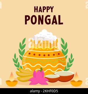 Frohes Pongal-Erntefest in flachem Design Stock Vektor