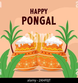 Flaches Design, fröhliche pongal-Erntefestival-Illustration Stock Vektor