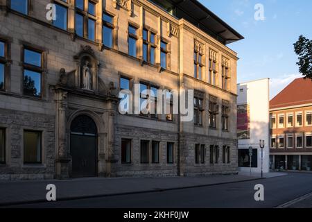 Architektonische Details des LWL Westfälischen Staatsmuseums für Kunst und Kulturgeschichte im historischen Stadtzentrum der Stadt. Stockfoto