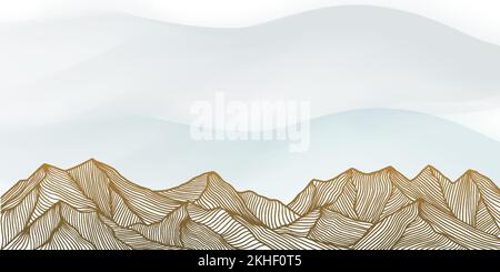 Abstraktes Design mit abstrakten goldenen Bergen im Hintergrund im Stil der Linienkunst Stock Vektor