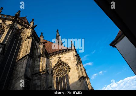 Architektonische Details der St.-Lambert-Kirche (deutsch: St. Lamberti), ein römisch-katholisches Kirchengebäude in Münster (Westfalen) in Deutschland Stockfoto