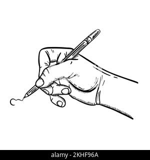 WEIBLICHE HAND IM SKIZZENSTIL Designer erstellt ihre Zeichenhand hält Einen Bleistift und gemalt monochrome Bildungs-Cartoon Clip Art Vector Illustration Set Stock Vektor