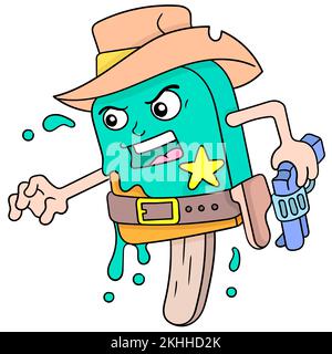 Eine Zeichnung des Cowboy-Eiscreme-Sheriffs, der eine Waffe trägt und die Gegend bewacht Stock Vektor