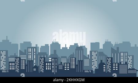 Panoramablick auf die Stadt mit vielen Hochhauswohnungen und Büros. Darstellung des Stadtvektors Stock Vektor