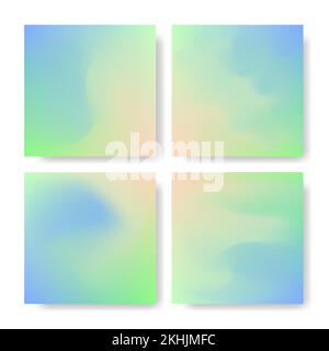 Legen Sie eine quadratische Postvorlage für holografische Papiere in den sozialen Medien in hellem Gelb, Grün und Blau fest. Modernes Design mit leerer Vorlage für Flyer und Poster Stock Vektor