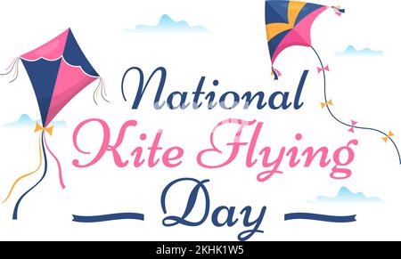 National Dite Flying Day am 8. Februar: Sommerfreizeitaktivitäten mit Sunny Sky Background in Kids in Flat Cartoon Handgezeichnete Vorlagen Illustration Stock Vektor