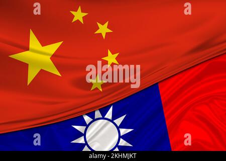 Flaggen Chinas und Taiwans. Internationale Beziehungen. Stockfoto