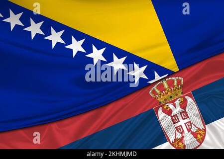 Flaggen von Serbien und Bosnien und Herzegowina. Internationale Beziehungen. Stockfoto