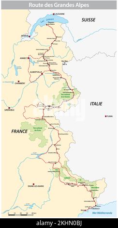 Karte der französischen Route des Grandes Alpes Stockfoto