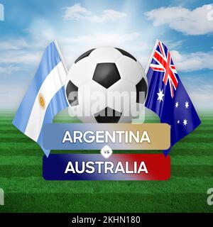 Konzept des Fußballspiels der Nationalmannschaften Argentinien gegen Australien. Stockfoto