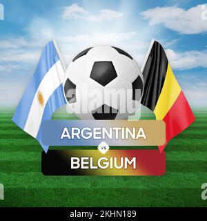 Konzept des Fußballspiels zwischen den Nationalmannschaften Argentinien und Belgien. Stockfoto