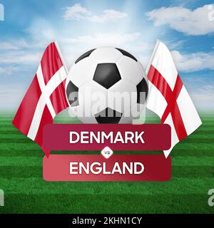 Konzept des Fußballspiels zwischen Dänemark und England. Stockfoto