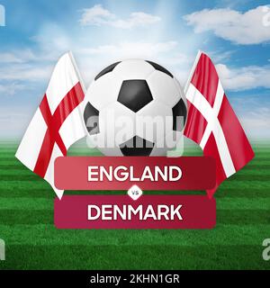 Fußballspiel-Wettkampfkonzept der Nationalmannschaften England gegen Dänemark. Stockfoto