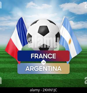 Konzept des Fußballspiels zwischen den Nationalmannschaften Frankreich und Argentinien. Stockfoto