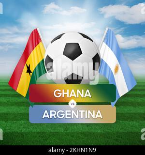 Fußballspiel-Wettkampfkonzept der Nationalmannschaften Ghana gegen Argentinien. Stockfoto