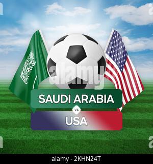 Fußballspiel-Wettkampfkonzept der Nationalmannschaften Saudi-Arabien gegen USA. Stockfoto