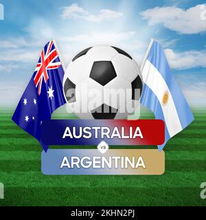 Fußballspiel-Wettkampfkonzept der Nationalmannschaften Australien gegen Argentinien. Stockfoto