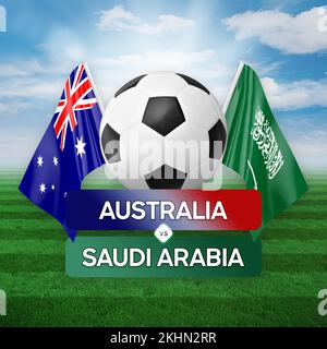 Konzept für Fußballspiele der Nationalmannschaften Australien gegen Saudi-Arabien. Stockfoto