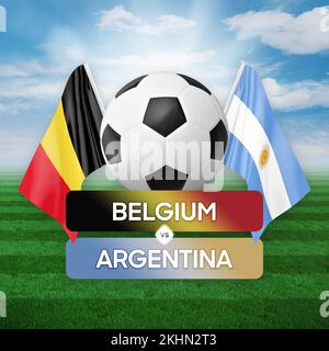 Fußballspiel-Wettkampfkonzept der Nationalmannschaften Belgien gegen Argentinien. Stockfoto
