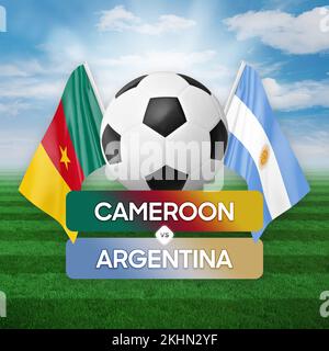 Konzept für Fußballspiele der Nationalmannschaften Kamerun gegen Argentinien. Stockfoto