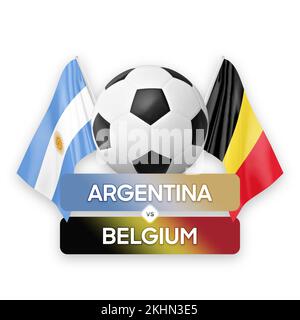 Konzept des Fußballspiels zwischen den Nationalmannschaften Argentinien und Belgien. Stockfoto