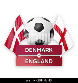 Konzept des Fußballspiels zwischen Dänemark und England. Stockfoto