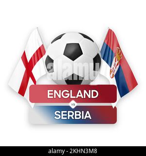 Konzept des Fußballspiels zwischen den Nationalmannschaften von England und Senegal. Stockfoto