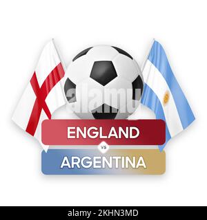 Fußballspiel-Wettkampfkonzept der Nationalmannschaften England gegen Argentinien. Stockfoto