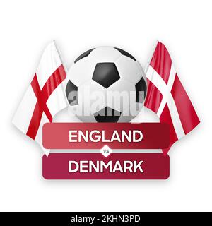 Fußballspiel-Wettkampfkonzept der Nationalmannschaften England gegen Dänemark. Stockfoto